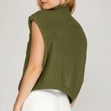 Sleeveless Mock Neck Sweater Top - Olive-Tops- Hometown Style HTS, women's in store and online boutique located in Ingersoll, Ontario