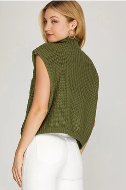 Sleeveless Mock Neck Sweater Top - Olive-Tops- Hometown Style HTS, women's in store and online boutique located in Ingersoll, Ontario