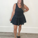 Mixed Media Knit Mini Dress - Black-dress- Hometown Style HTS, women's in store and online boutique located in Ingersoll, Ontario
