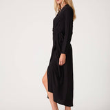 Long Sleeve Midi Wrap Dress - Black-dress- Hometown Style HTS, women's in store and online boutique located in Ingersoll, Ontario
