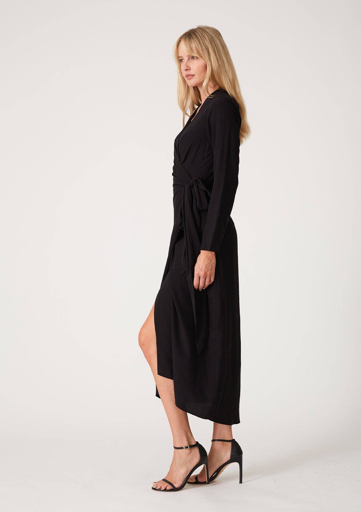 Long Sleeve Midi Wrap Dress - Black-dress- Hometown Style HTS, women's in store and online boutique located in Ingersoll, Ontario