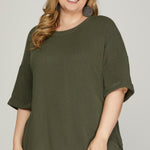 Textured Knit Top - Olive - EX-T shirt- Hometown Style HTS, women's in store and online boutique located in Ingersoll, Ontario