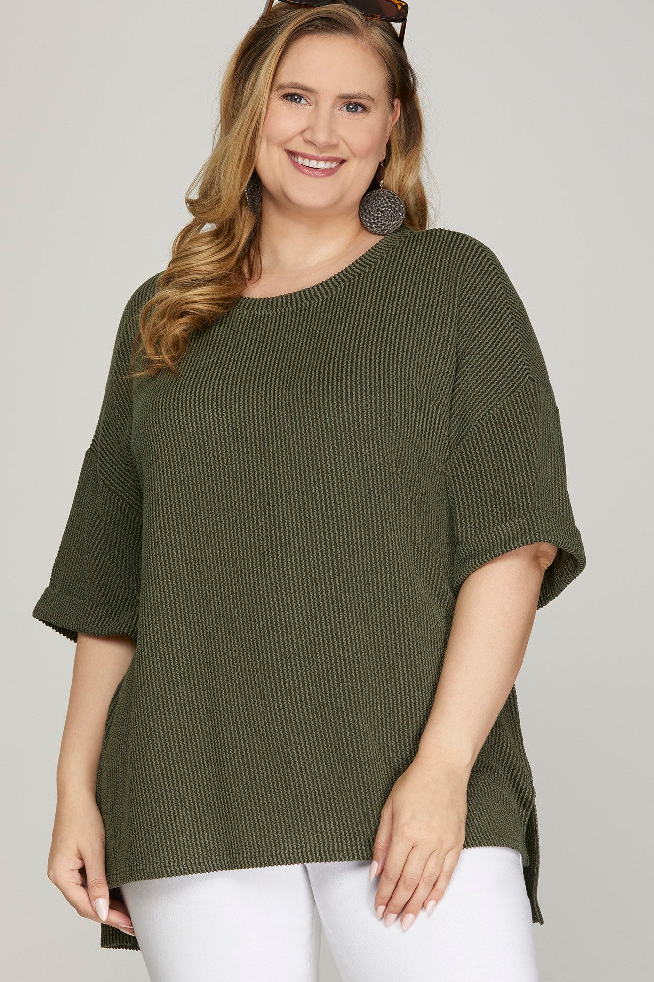 Textured Knit Top - Olive - EX-T shirt- Hometown Style HTS, women's in store and online boutique located in Ingersoll, Ontario