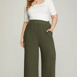 Wide Leg Knit Crop Pants - Olive - EX-Pants- Hometown Style HTS, women's in store and online boutique located in Ingersoll, Ontario