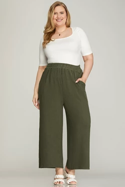 Wide Leg Knit Crop Pants - Olive - EX-Pants- Hometown Style HTS, women's in store and online boutique located in Ingersoll, Ontario