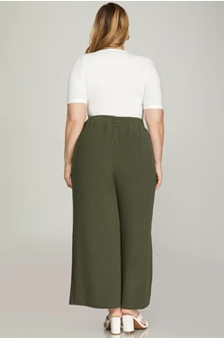 Wide Leg Knit Crop Pants - Olive - EX-Pants- Hometown Style HTS, women's in store and online boutique located in Ingersoll, Ontario