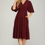 Balloon Sleeve Dress - Wine-Special Occasion Dress- Hometown Style HTS, women's in store and online boutique located in Ingersoll, Ontario