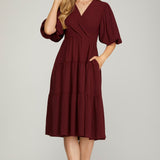 Balloon Sleeve Dress - Wine-Special Occasion Dress- Hometown Style HTS, women's in store and online boutique located in Ingersoll, Ontario