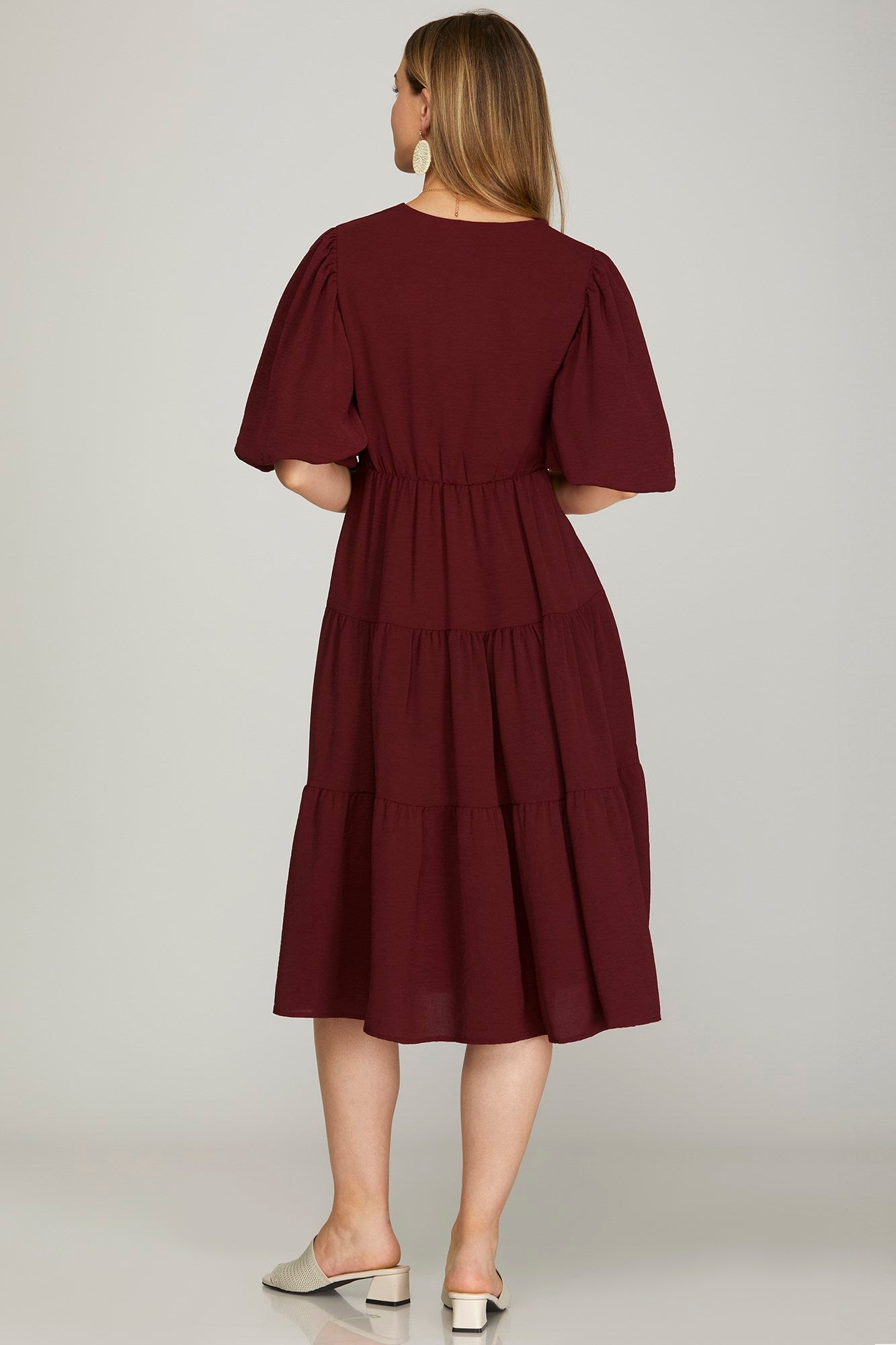 Balloon Sleeve Dress - Wine-Special Occasion Dress- Hometown Style HTS, women's in store and online boutique located in Ingersoll, Ontario