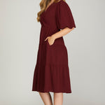Balloon Sleeve Dress - Wine-Special Occasion Dress- Hometown Style HTS, women's in store and online boutique located in Ingersoll, Ontario