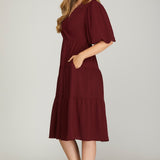 Balloon Sleeve Dress - Wine-Special Occasion Dress- Hometown Style HTS, women's in store and online boutique located in Ingersoll, Ontario