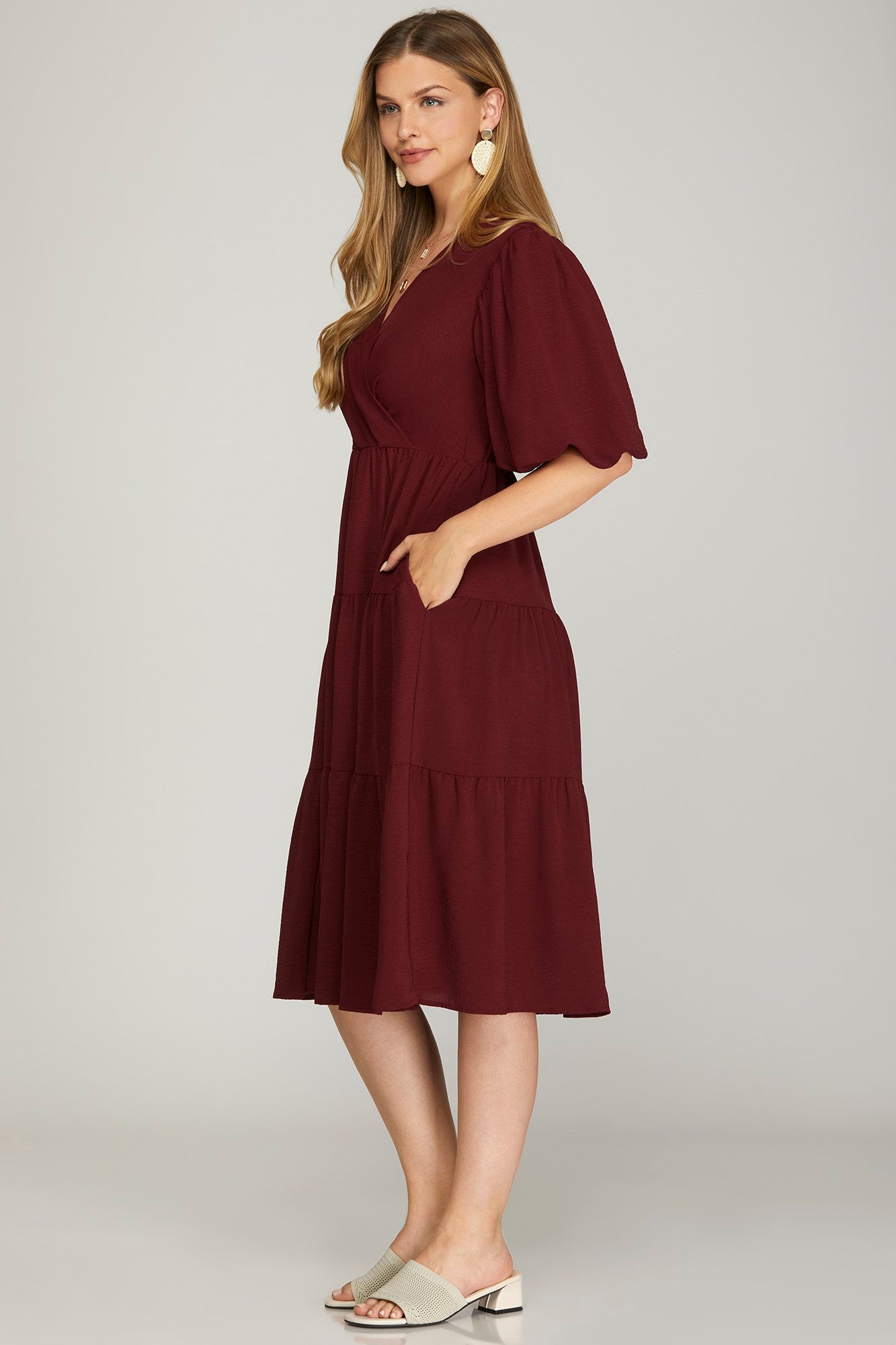 Balloon Sleeve Dress - Wine-Special Occasion Dress- Hometown Style HTS, women's in store and online boutique located in Ingersoll, Ontario