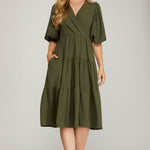Balloon Sleeve Dress - Olive-Special Occasion Dress- Hometown Style HTS, women's in store and online boutique located in Ingersoll, Ontario