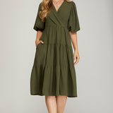 Balloon Sleeve Dress - Olive-Special Occasion Dress- Hometown Style HTS, women's in store and online boutique located in Ingersoll, Ontario