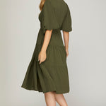 Balloon Sleeve Dress - Olive-Special Occasion Dress- Hometown Style HTS, women's in store and online boutique located in Ingersoll, Ontario