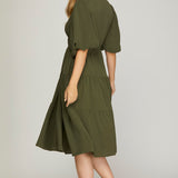 Balloon Sleeve Dress - Olive-Special Occasion Dress- Hometown Style HTS, women's in store and online boutique located in Ingersoll, Ontario