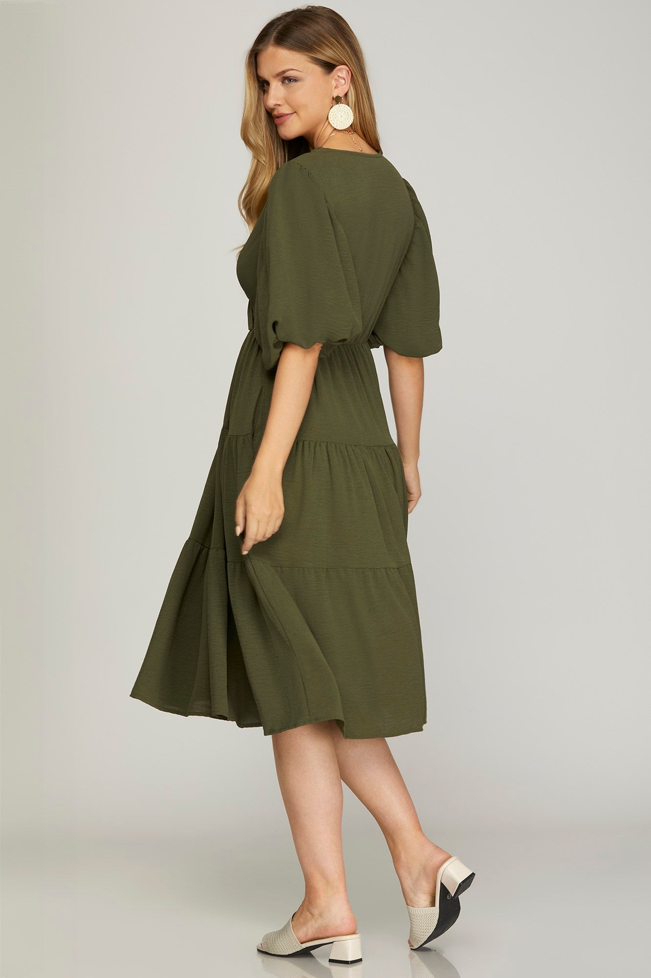 Balloon Sleeve Dress - Olive-Special Occasion Dress- Hometown Style HTS, women's in store and online boutique located in Ingersoll, Ontario