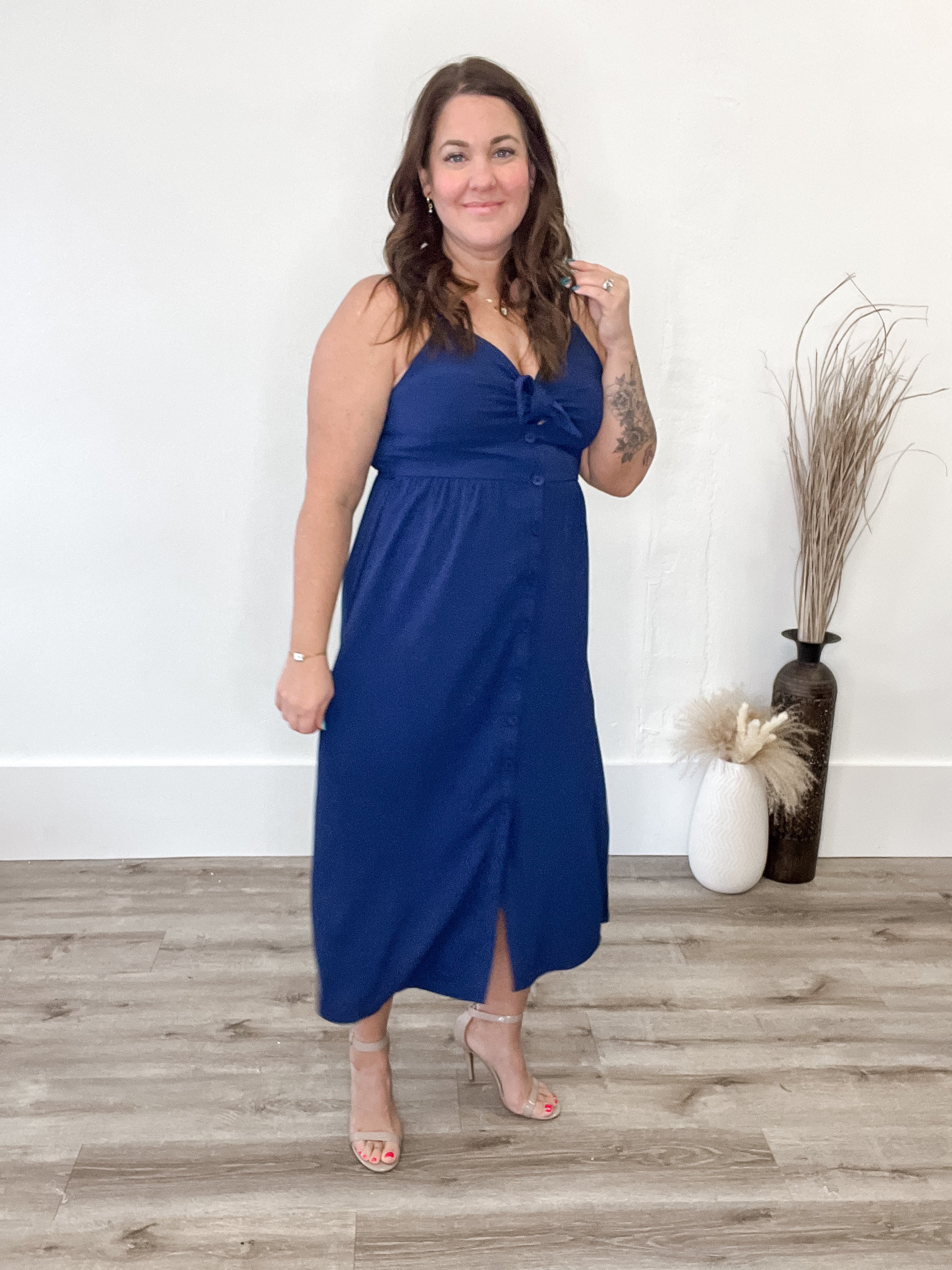 Front Tie Maxi Dress - Navy-dress- Hometown Style HTS, women's in store and online boutique located in Ingersoll, Ontario