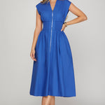 Smocked Waist Midi Dress - Royal Blue-Dresses- Hometown Style HTS, women's in store and online boutique located in Ingersoll, Ontario