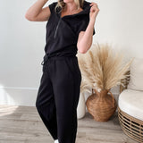 Scuba Half Zip Jumpsuit - Black-Jumpsuits & Rompers- Hometown Style HTS, women's in store and online boutique located in Ingersoll, Ontario