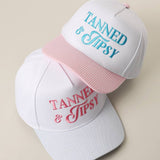 TANNED & TIPSY Embroidered Seersucker Brim Trucker Hat-Accessories- Hometown Style HTS, women's in store and online boutique located in Ingersoll, Ontario