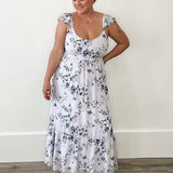 Floral Textured Open Back Tie Maxi Dress-Dress- Hometown Style HTS, women's in store and online boutique located in Ingersoll, Ontario