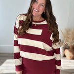 Striped Sweater & Knit Pencil Skirt - Burgundy-set- Hometown Style HTS, women's in store and online boutique located in Ingersoll, Ontario