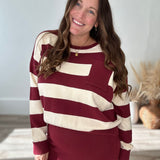 Striped Sweater & Knit Pencil Skirt - Burgundy-set- Hometown Style HTS, women's in store and online boutique located in Ingersoll, Ontario