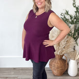 Sleeveless Peplum Sweater Top - Purple-tops- Hometown Style HTS, women's in store and online boutique located in Ingersoll, Ontario