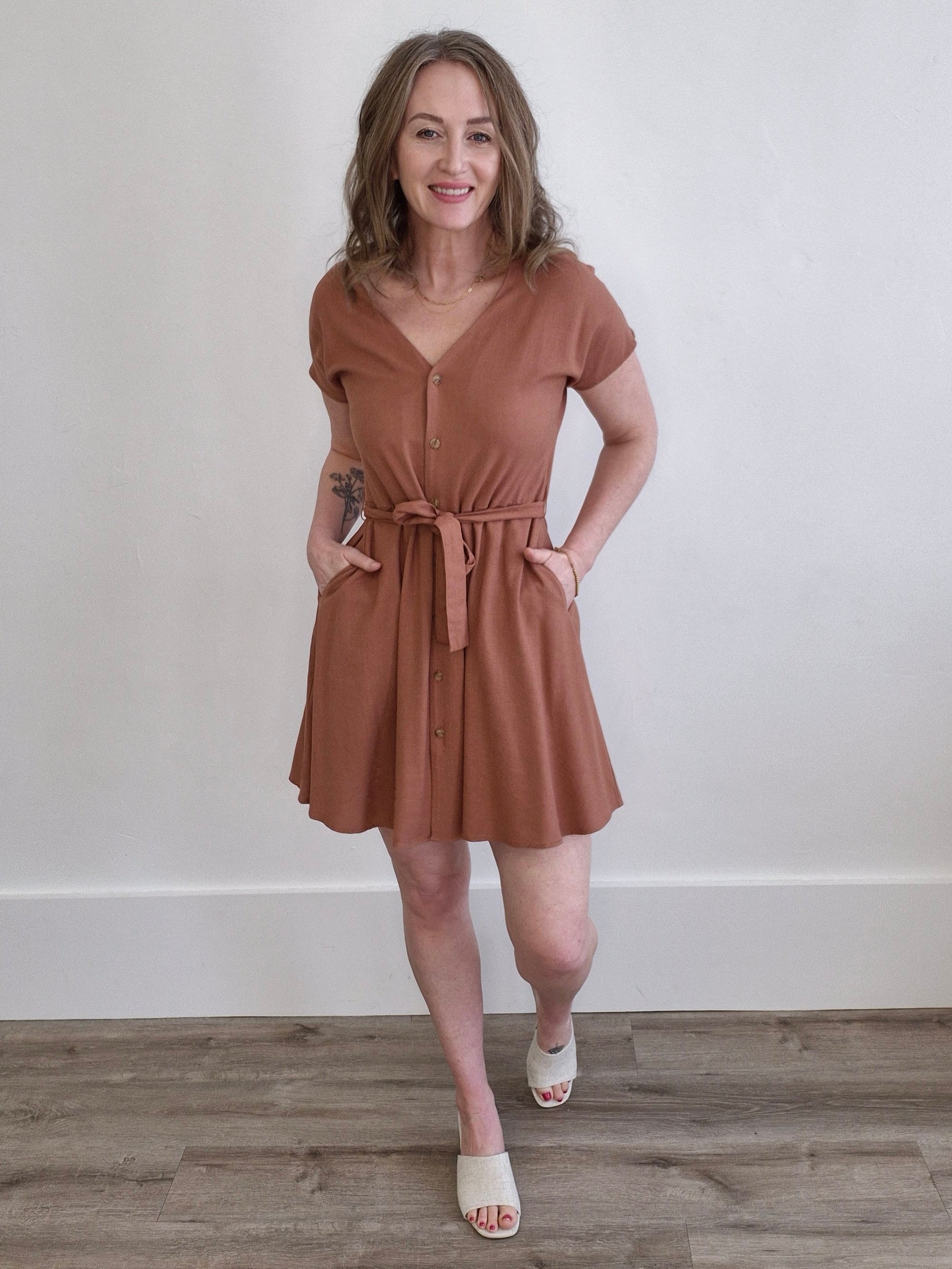 Casual Dresses - Rust-Casual Dresses- Hometown Style HTS, women's in store and online boutique located in Ingersoll, Ontario