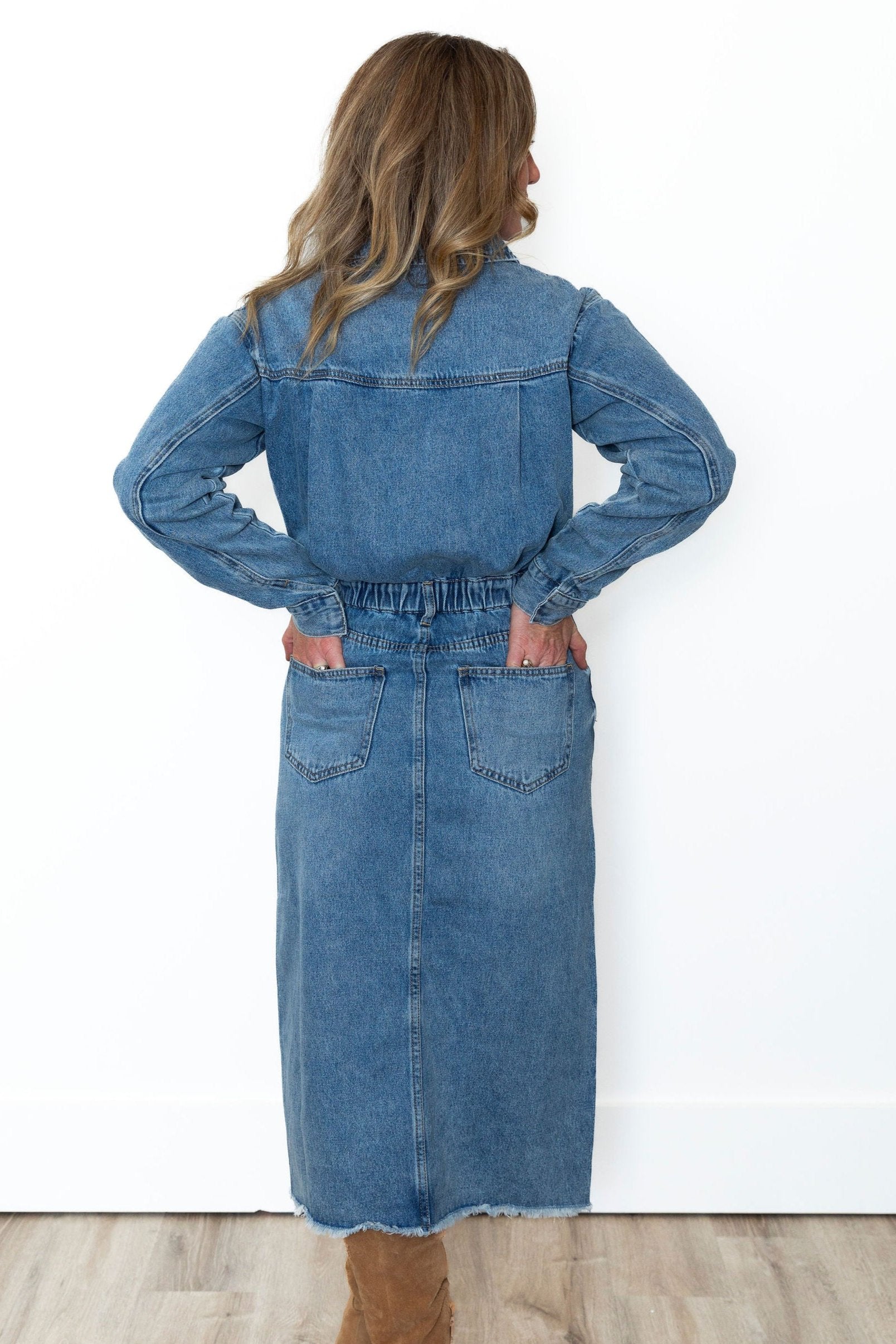 Utility Midi Dress - Denim-Dress- Hometown Style HTS, women's in store and online boutique located in Ingersoll, Ontario