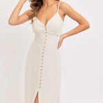 Feminine Linen Blend Midi Dress-dress- Hometown Style HTS, women's in store and online boutique located in Ingersoll, Ontario