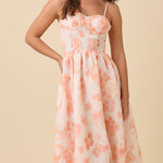Corset Midi Floral Dress - Tangerine-dress- Hometown Style HTS, women's in store and online boutique located in Ingersoll, Ontario