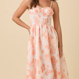 Corset Midi Floral Dress - Tangerine-dress- Hometown Style HTS, women's in store and online boutique located in Ingersoll, Ontario