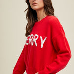 Merry Fluffy Patch Sweater - Red-sweater- Hometown Style HTS, women's in store and online boutique located in Ingersoll, Ontario