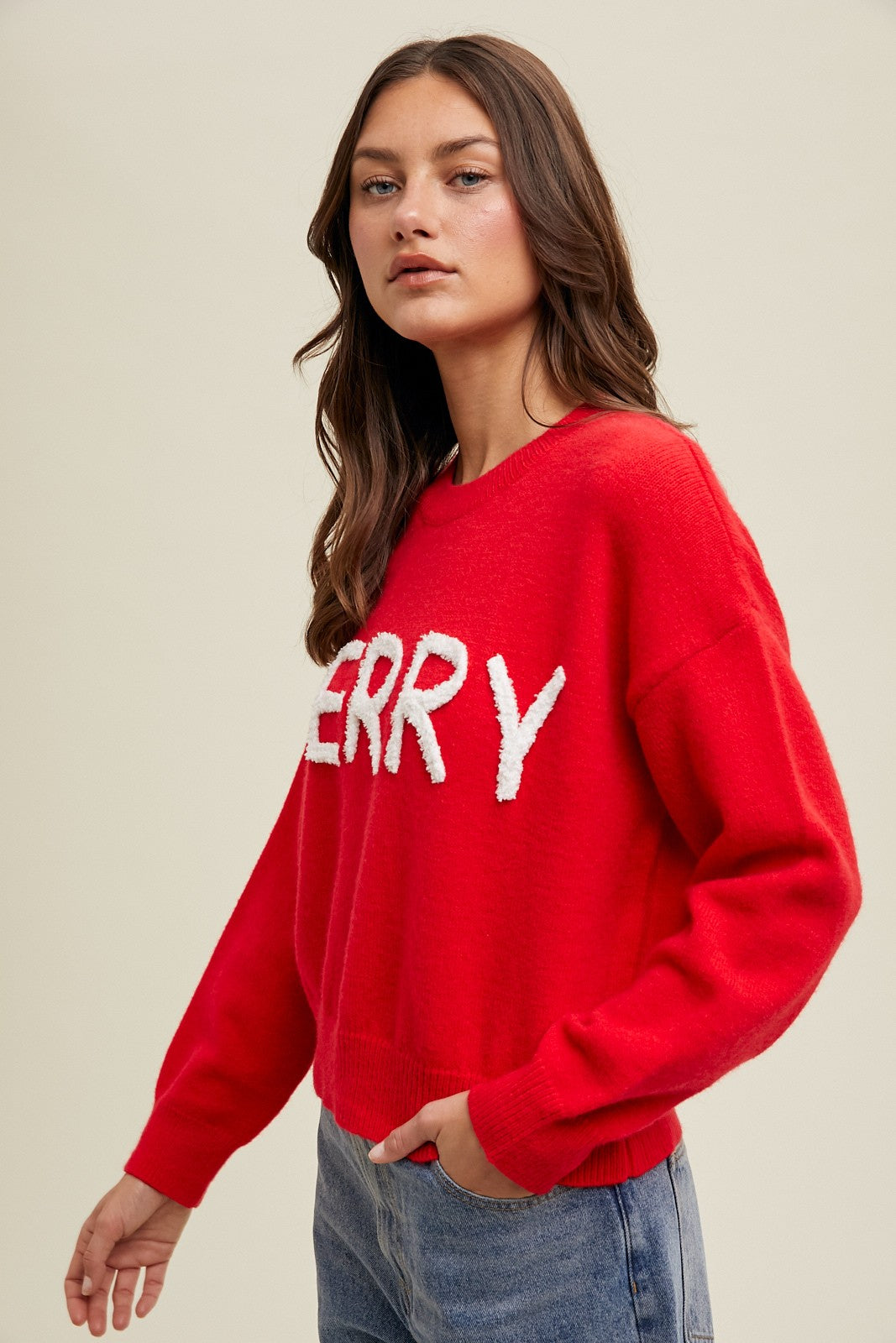 Merry Fluffy Patch Sweater - Red-sweater- Hometown Style HTS, women's in store and online boutique located in Ingersoll, Ontario