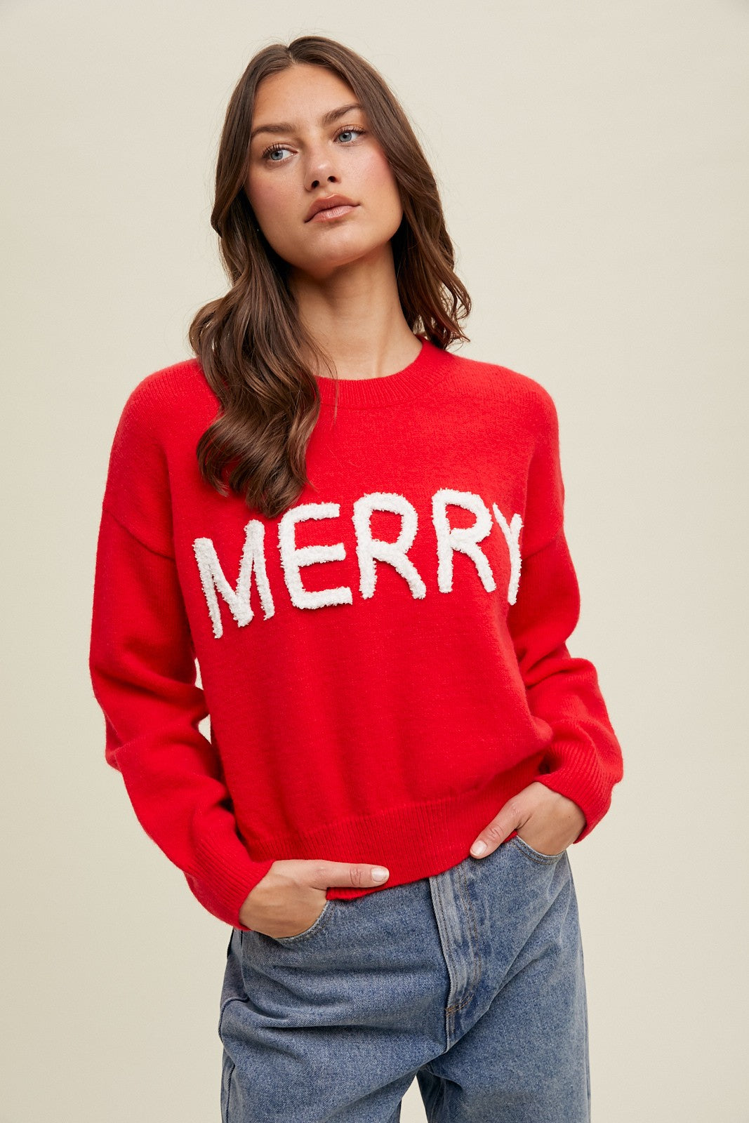 Merry Fluffy Patch Sweater - Red-sweater- Hometown Style HTS, women's in store and online boutique located in Ingersoll, Ontario