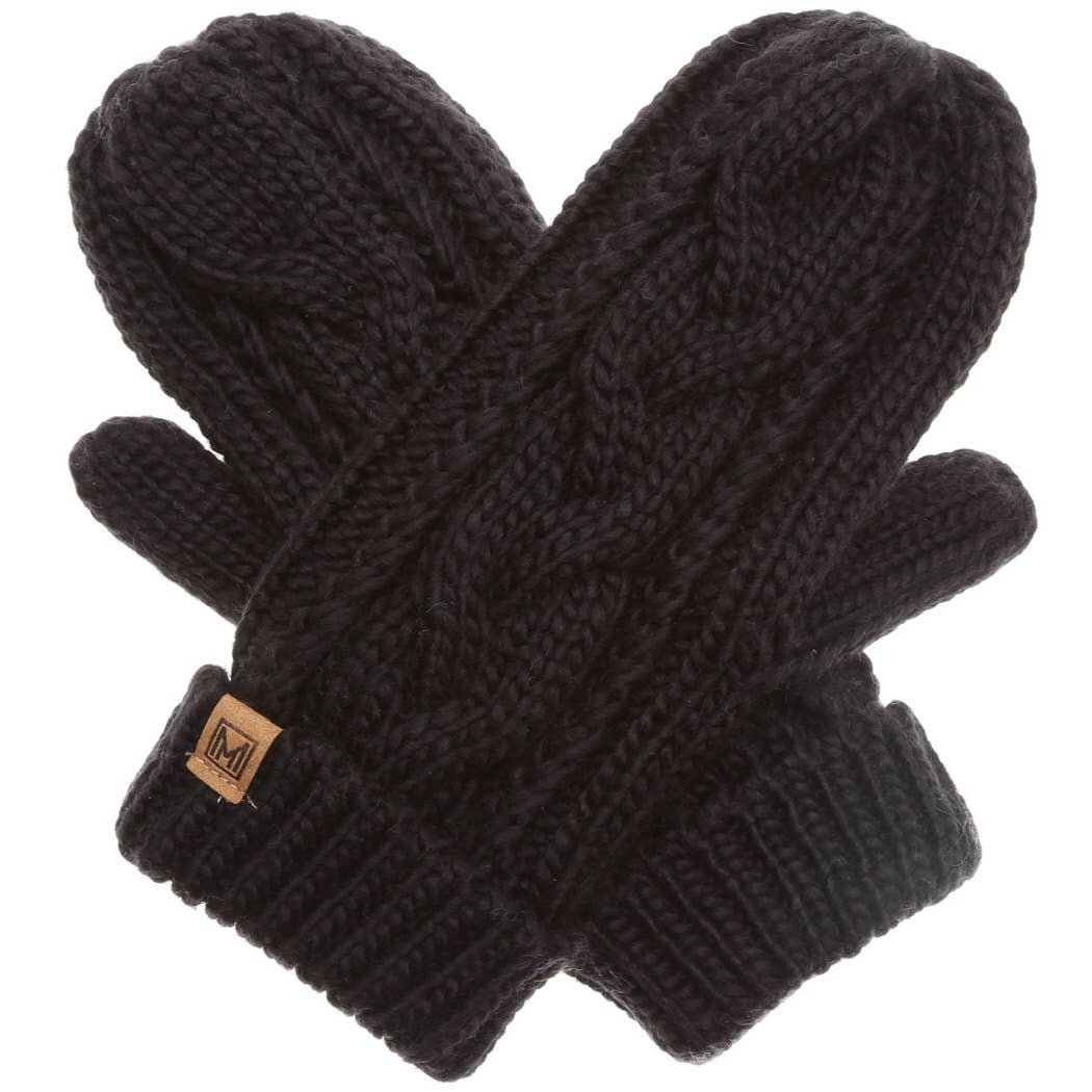 Winter Gloves Cable Knit Mittens with Fleece Lined - BLACK-Accessories- Hometown Style HTS, women's in store and online boutique located in Ingersoll, Ontario