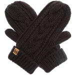 Winter Gloves Cable Knit Mittens with Fleece Lined - BLACK-Accessories- Hometown Style HTS, women's in store and online boutique located in Ingersoll, Ontario