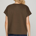 Drop Short Sleeve Top - Brown-Casual Tops- Hometown Style HTS, women's in store and online boutique located in Ingersoll, Ontario
