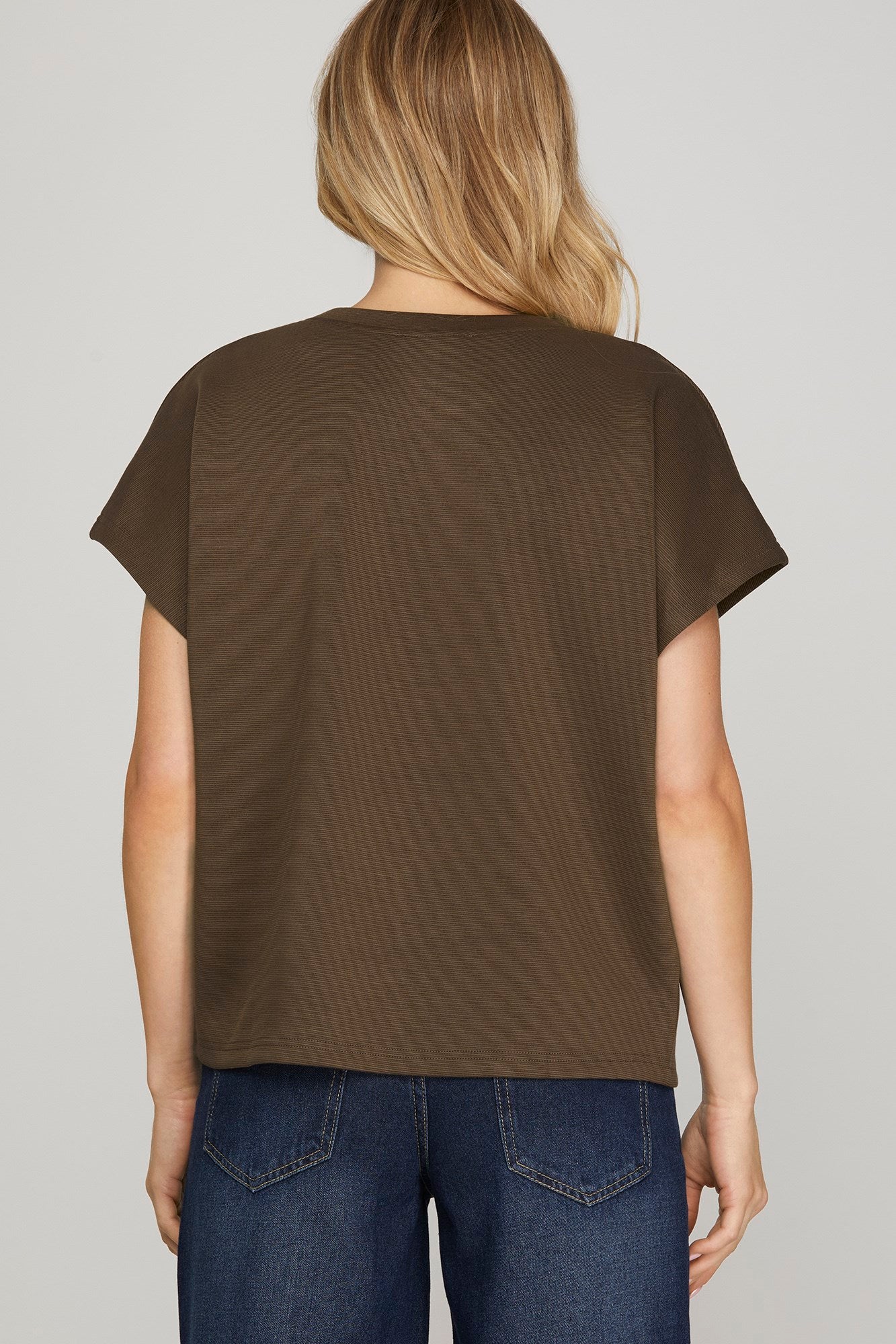 Drop Short Sleeve Top - Brown-Casual Tops- Hometown Style HTS, women's in store and online boutique located in Ingersoll, Ontario