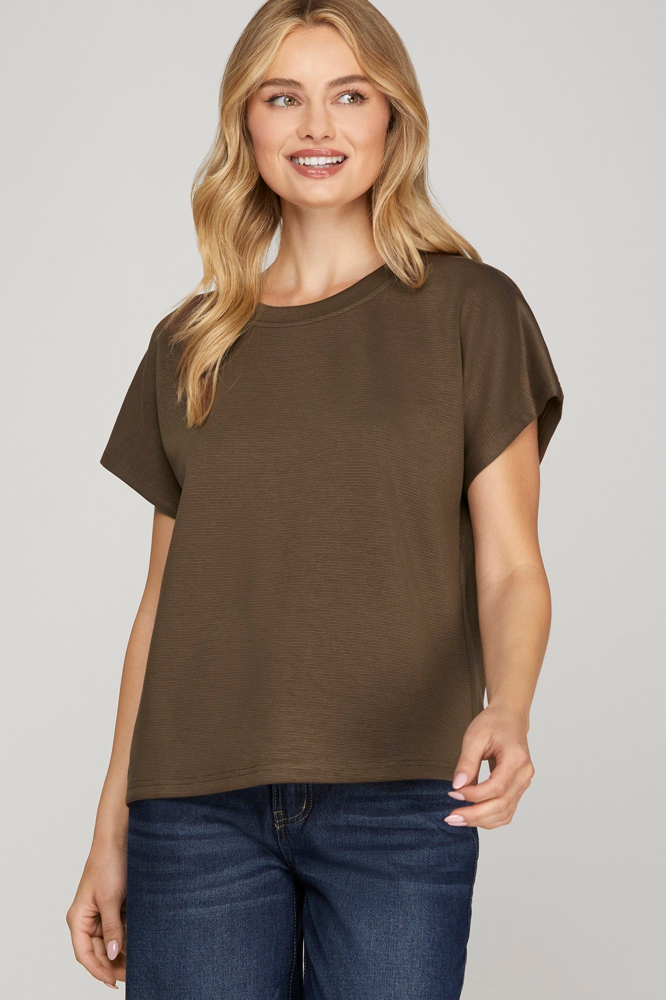 Drop Short Sleeve Top - Brown-Casual Tops- Hometown Style HTS, women's in store and online boutique located in Ingersoll, Ontario