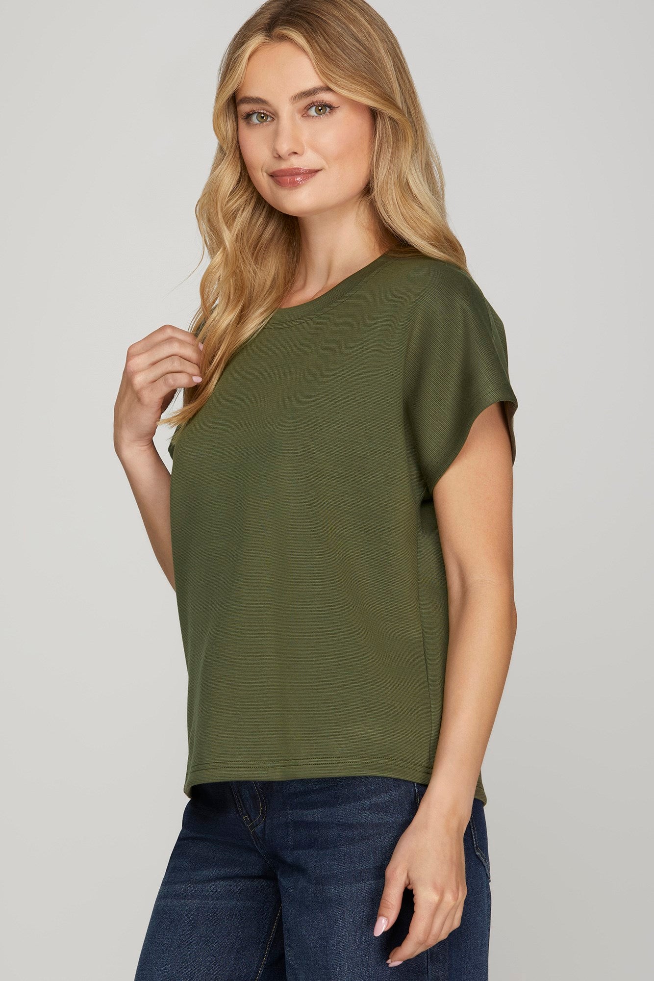 Drop Short Sleeve Top - Olive-Casual Tops- Hometown Style HTS, women's in store and online boutique located in Ingersoll, Ontario
