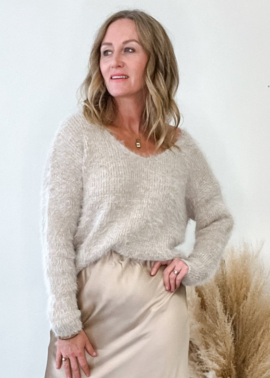 Cropped Mohair Sweater - Sand-sweater- Hometown Style HTS, women's in store and online boutique located in Ingersoll, Ontario