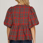 Babydoll Holiday Top - Red-blouse- Hometown Style HTS, women's in store and online boutique located in Ingersoll, Ontario