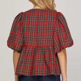 Babydoll Holiday Top - Red-blouse- Hometown Style HTS, women's in store and online boutique located in Ingersoll, Ontario