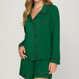 Shorts & Long Sleeve Pj Set - Green-gift- Hometown Style HTS, women's in store and online boutique located in Ingersoll, Ontario