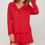 Shorts & Long Sleeve Pj Set - Red-gift- Hometown Style HTS, women's in store and online boutique located in Ingersoll, Ontario