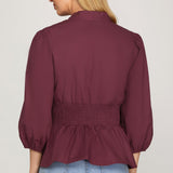 Smocked Front Zip Blouse - Wine-blouse- Hometown Style HTS, women's in store and online boutique located in Ingersoll, Ontario