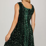 Sequin Holiday Dress - Emerald-Special Occasion Dress- Hometown Style HTS, women's in store and online boutique located in Ingersoll, Ontario